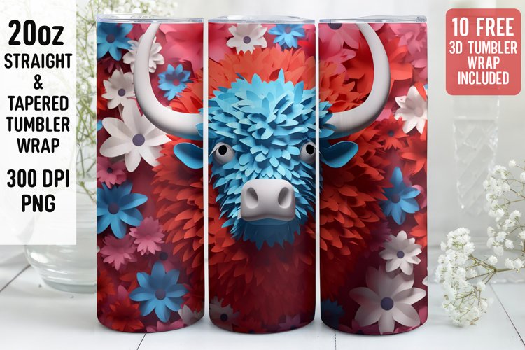3D Western cow Tumbler Wrap | 3D Patriotic Tumbler Wrap