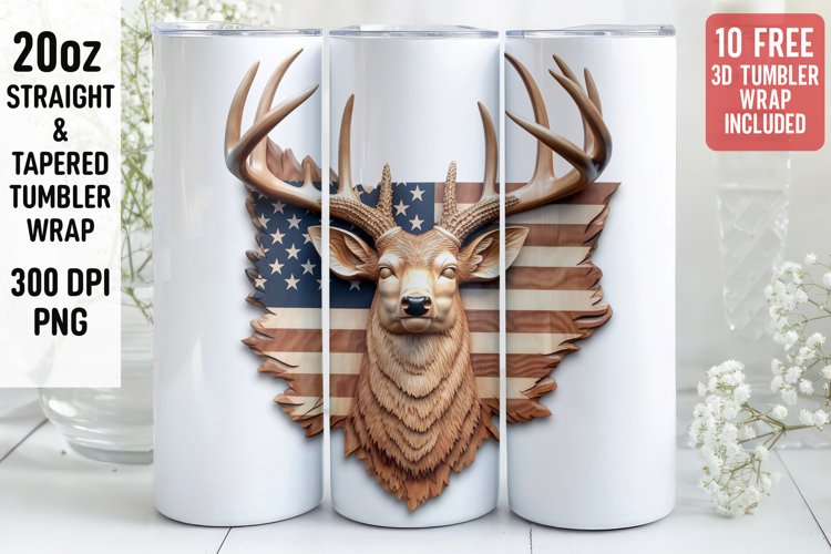 3D Deer Tumbler Wrap | 3D Patriotic Tumbler | 3D