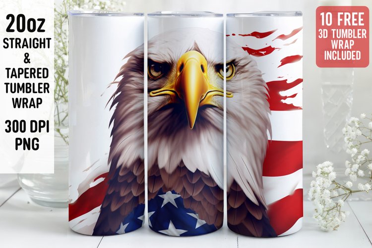 3D Eagle Tumbler Wrap | 3D Patriotic Tumbler Wrap | 3D