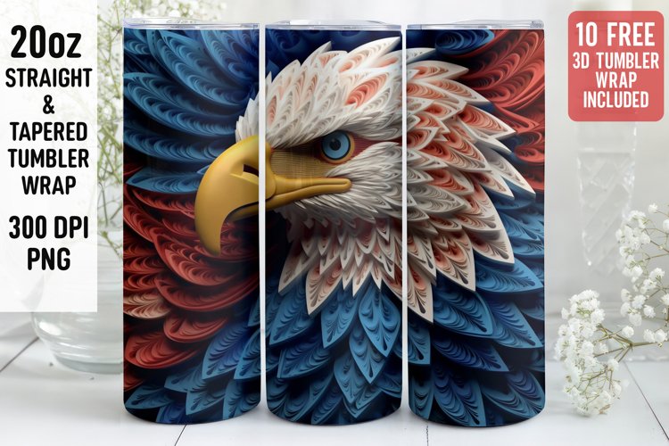3D Eagle Tumbler Wrap | 3D Patriotic Tumbler | 3D