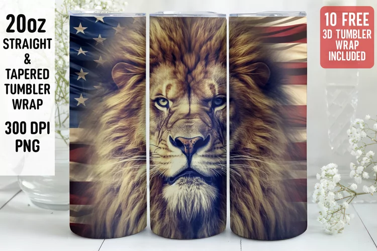 3D Lion Tumbler Wrap | 3D Patriotic Tumbler Wrap
