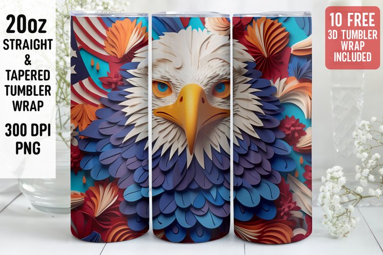 3D Eagle Tumbler Wrap | 3D Patriotic Tumbler | 3D