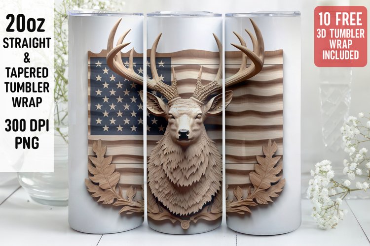 3D Deer Tumbler Wrap | 3D Patriotic Tumbler | 3D