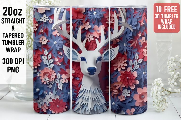 3D Deer Tumbler Wrap | 3D Patriotic Tumbler Wrap | 3D