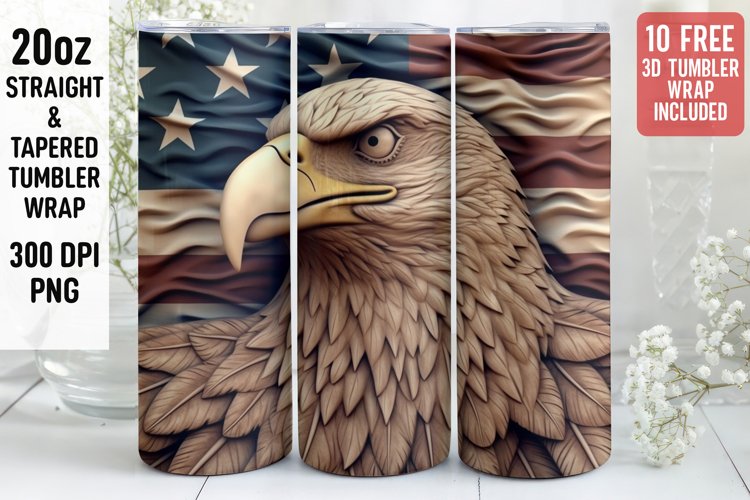 3D Eagle Tumbler Wrap | 3D Patriotic Tumbler Wrap