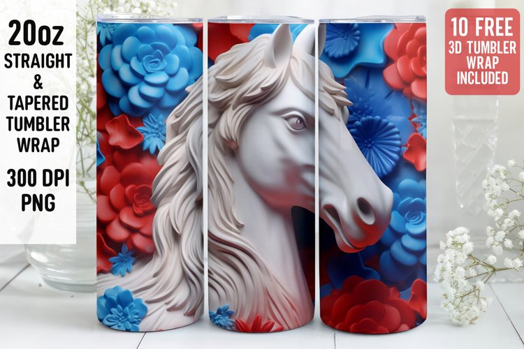 3D Horse Tumbler Wrap | 3D Patriotic Tumbler Wrap | 3D