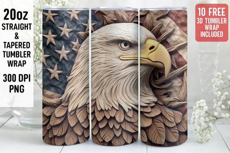 3D EagleTumbler Wrap | 3D Patriotic Tumbler Wrap