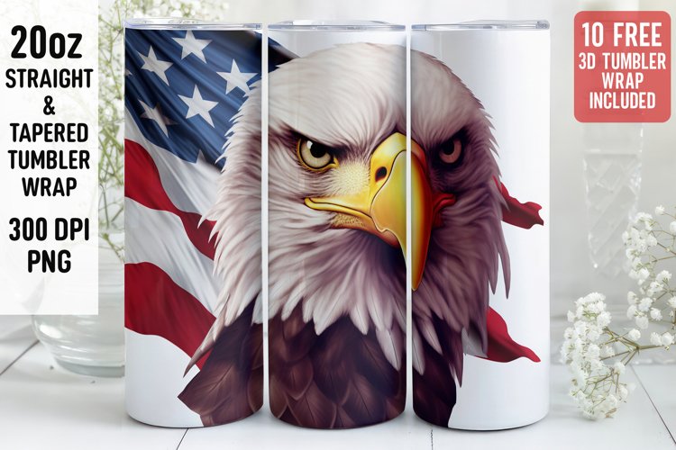 3D Eagle Tumbler Wrap | 3D Patriotic Tumbler Wrap | 3D