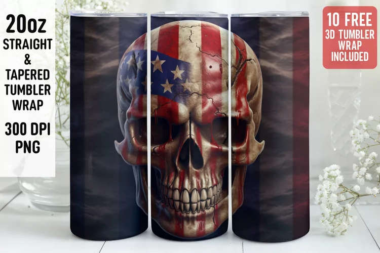 3D Skull Tumbler Wrap | 3D Patriotic Tumbler Wrap