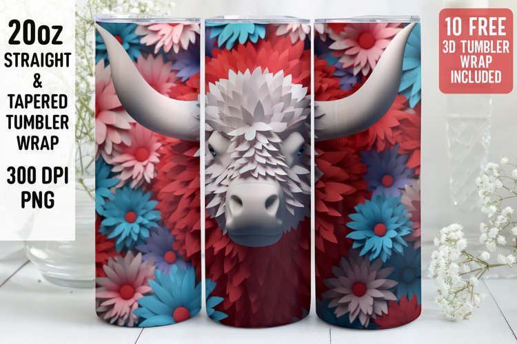 3D Western cow Tumbler Wrap | 3D Patriotic Tumbler Wrap