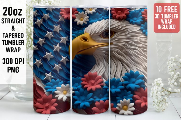 3D Eagle Tumbler Wrap | 3D Patriotic Tumbler Wrap | 3D