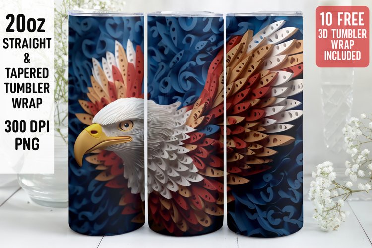 3D Eagle Tumbler Wrap | 3D Patriotic Tumbler | 3D
