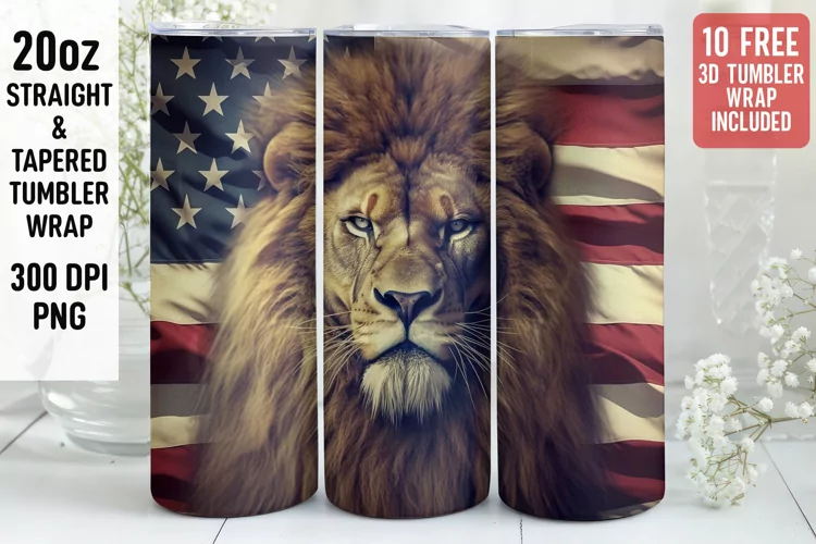3D Lion Tumbler Wrap | 3D Patriotic Tumbler Wrap