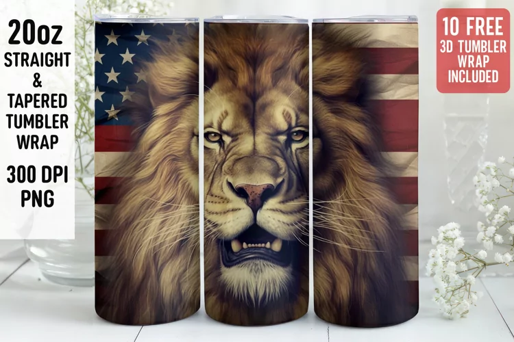 3D Lion Tumbler Wrap | 3D Patriotic Tumbler Wrap