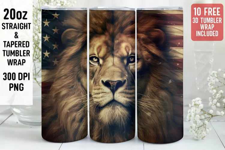 3D Lion Tumbler Wrap | 3D Patriotic Tumbler Wrap