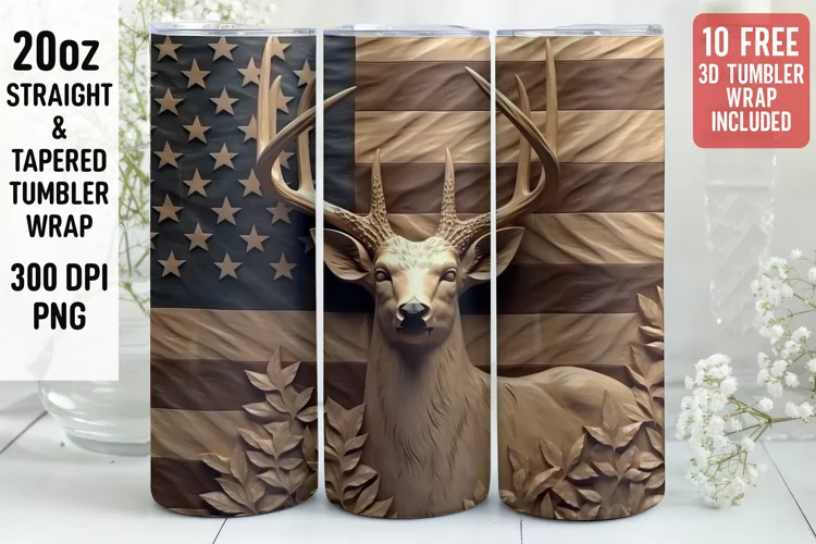 3D Deer Tumbler Wrap | 3D Patriotic Tumbler Wrap