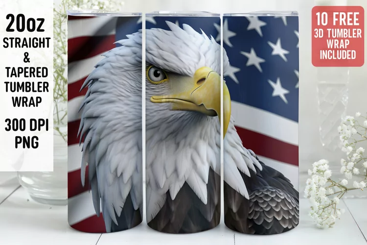 3D Eagle Tumbler Wrap | 3D Patriotic Tumbler
