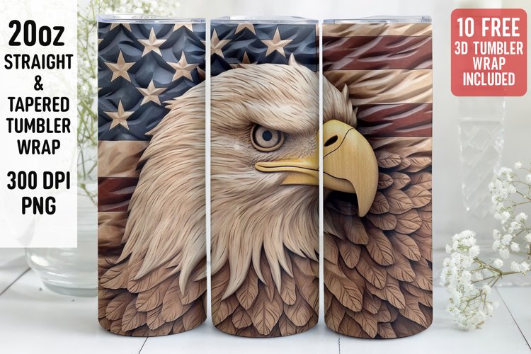 3D Eagle Tumbler Wrap | 3D Patriotic Tumbler Wrap