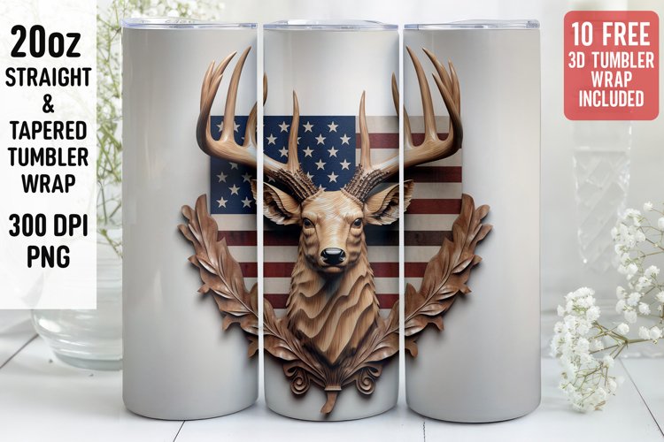 3D Deer Tumbler Wrap | 3D Patriotic Tumbler | 3D