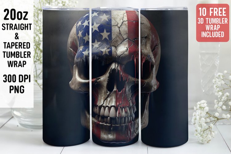 3D Skull Tumbler Wrap | 3D Patriotic Tumbler Wrap