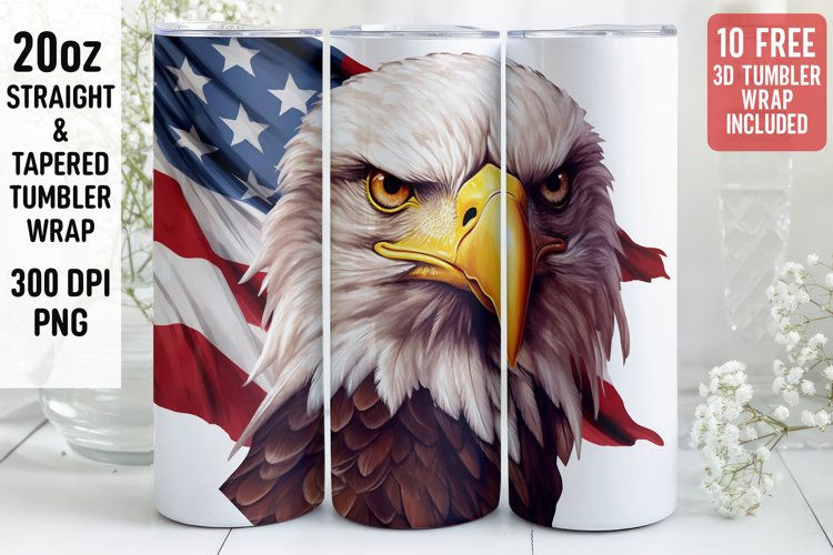 3D Eagle Tumbler Wrap | 3D Patriotic Tumbler Wrap | 3D