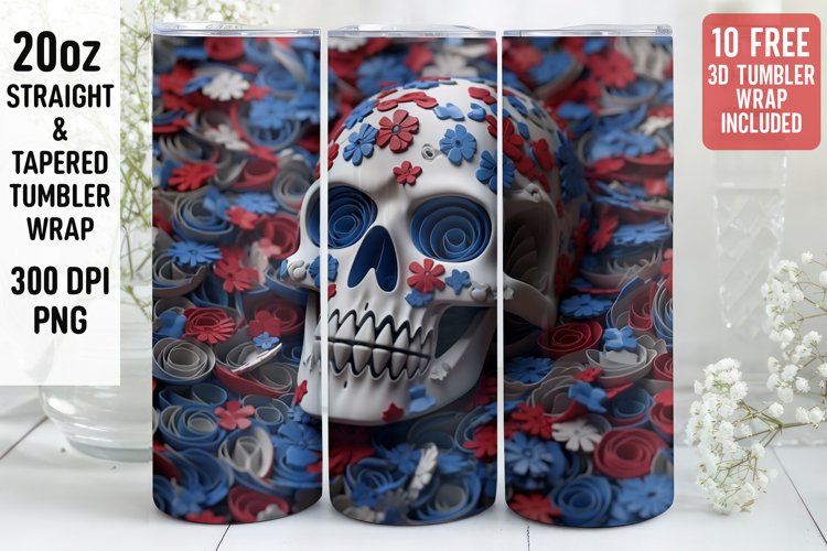 3D Skull Tumbler Wrap | 3D Patriotic Tumbler | 3D