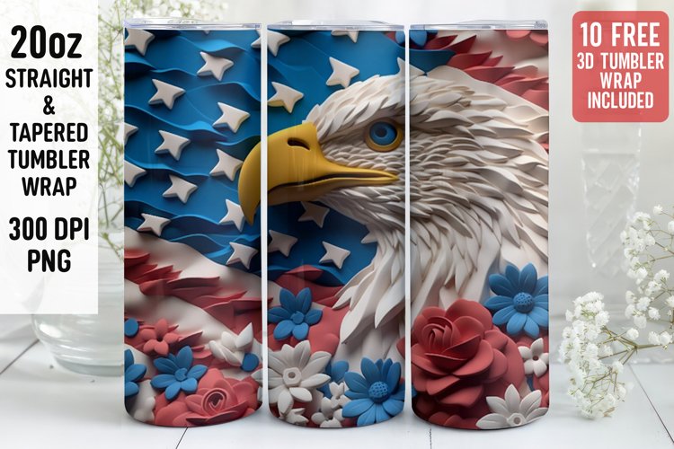 3D Eagle Tumbler Wrap | 3D Patriotic Tumbler Wrap | 3D