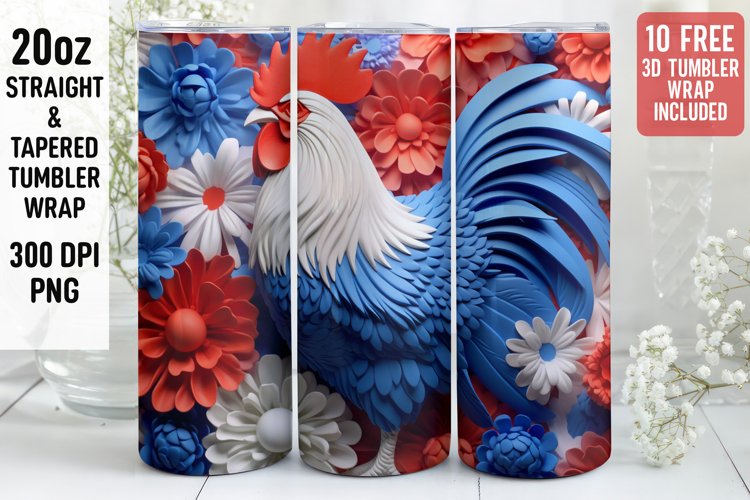 3D Cock Tumbler Wrap | 3D Patriotic Tumbler Wrap | 3D