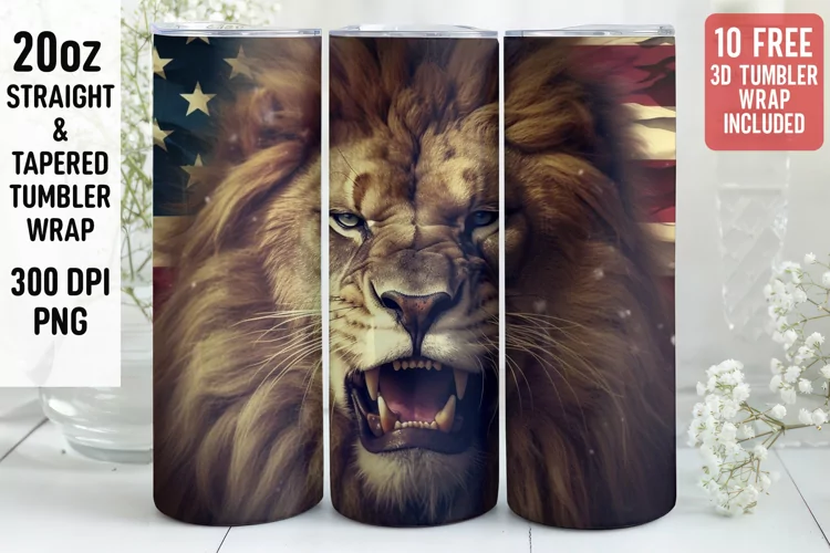 3D Lion Tumbler Wrap | 3D Patriotic Tumbler Wrap