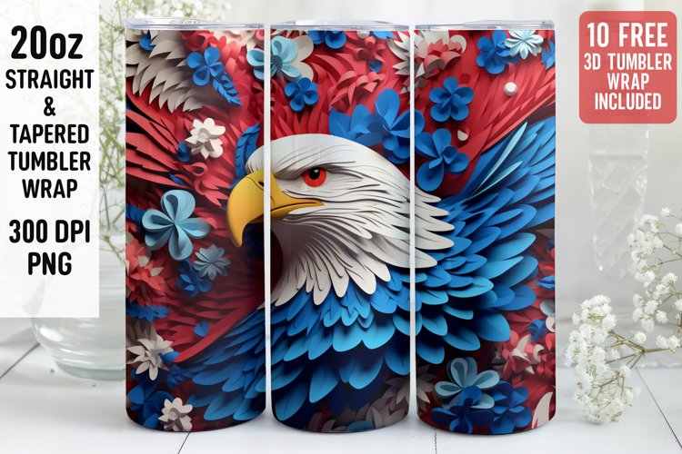 3D Eagle Tumbler Wrap | 3D Patriotic Tumbler Wrap | 3D