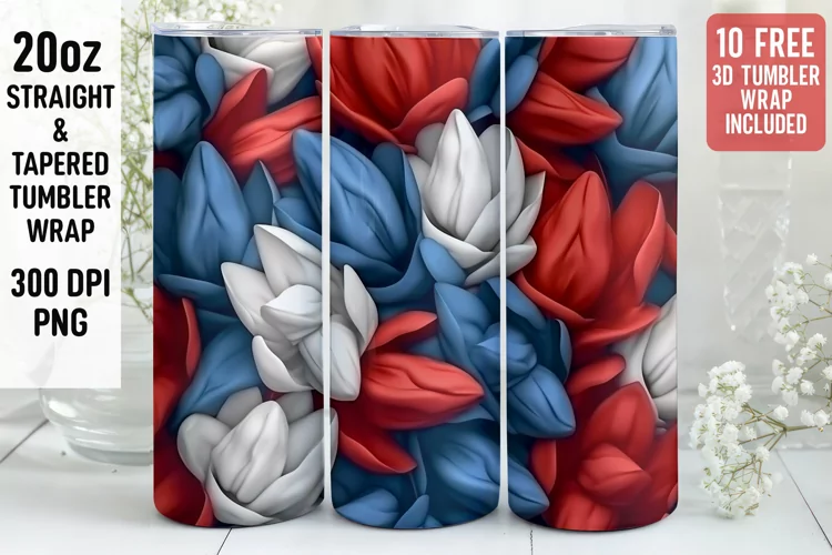 3D Flower Tumbler Wrap | 3D Patriotic Tumbler