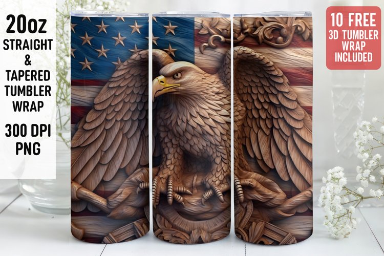 3D Eagle Tumbler Wrap | 3D Patriotic Tumbler Wrap