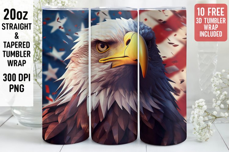 3D Eagle Tumbler Wrap | 3D Patriotic Tumbler Wrap | 3D