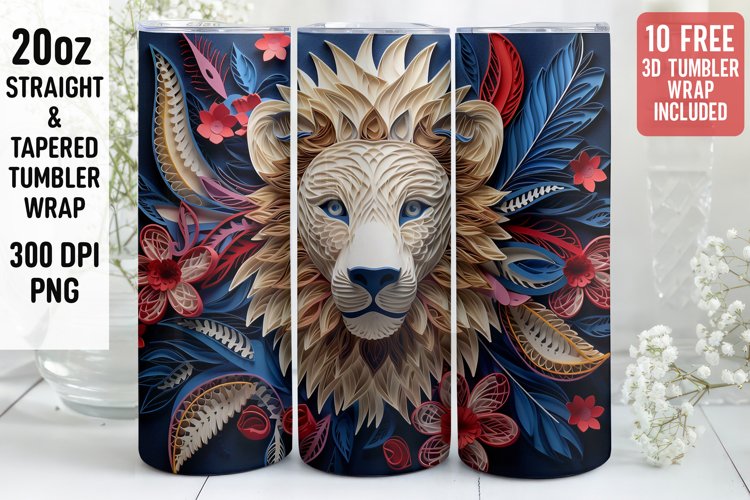 3D Lion Tumbler Wrap | 3D Patriotic Tumbler Wrap | 3D