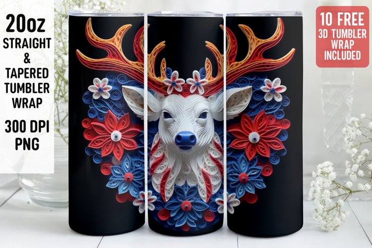 3D Deer Tumbler Wrap | 3D Patriotic Tumbler | 3D