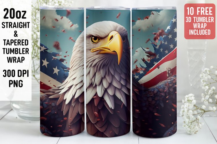 3D Eagle Tumbler Wrap | 3D Patriotic Tumbler Wrap | 3D