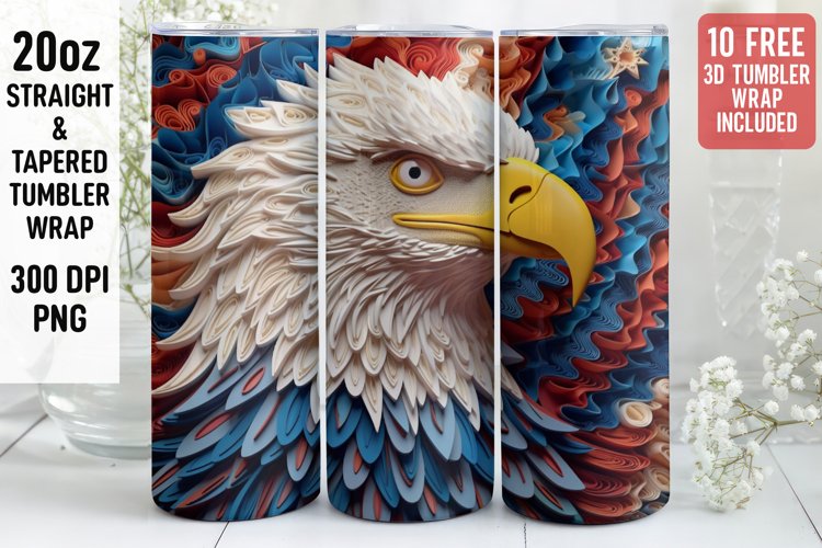 3D Eagle Tumbler Wrap | 3D Patriotic Tumbler | 3D