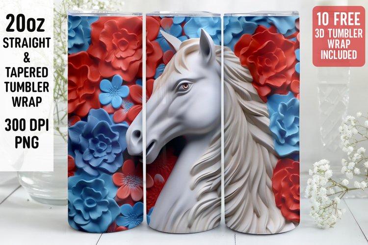 3D Horse Tumbler Wrap | 3D Patriotic Tumbler Wrap | 3D