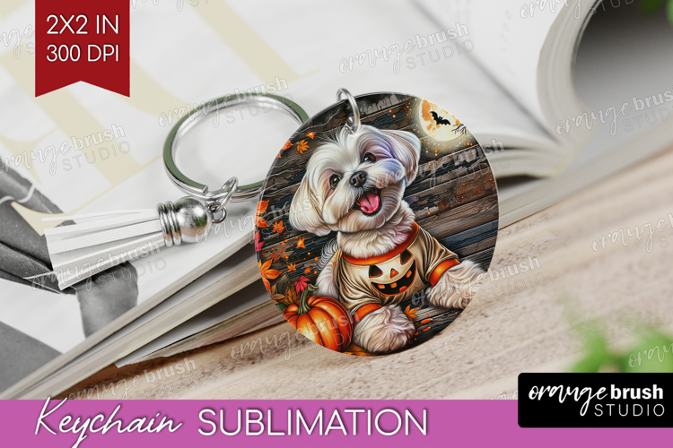 Maltese Dog Keychain PNG Halloween Keychain Sublimation