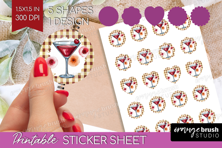 Manhattan Cocktail Round Sticker Summer Drink Printable