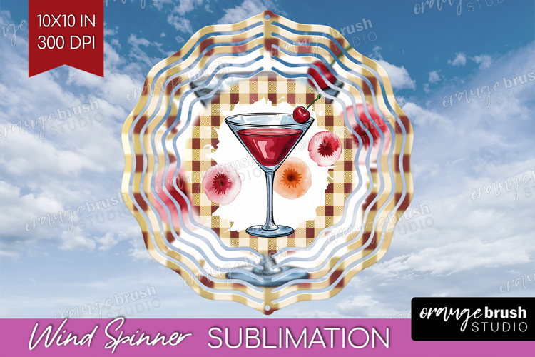 Manhattan Cocktail Wind Spinner Sublimation PNG Summer Drink