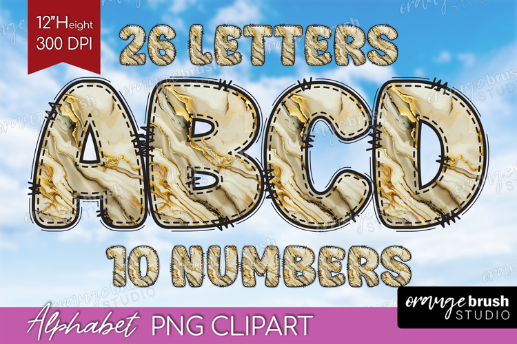 Marble Doodle Aphabet Clipart - Marble Texture Letters PNG