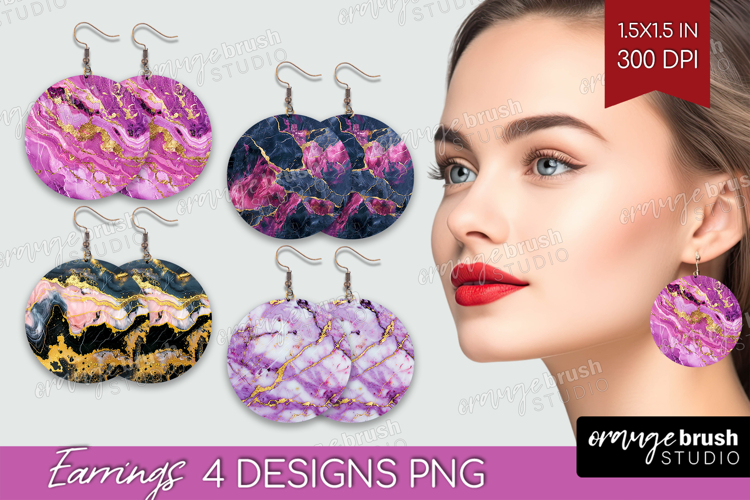 Marble Texture Round Earrings - Stone Texture PNG