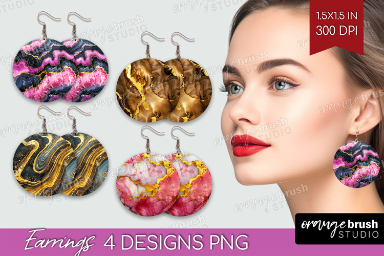 Marble Texture Round Earrings - Stone Texture PNG