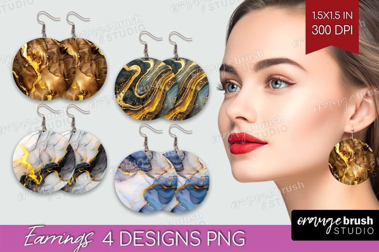 Marble Texture Round Earrings - Stone Texture PNG