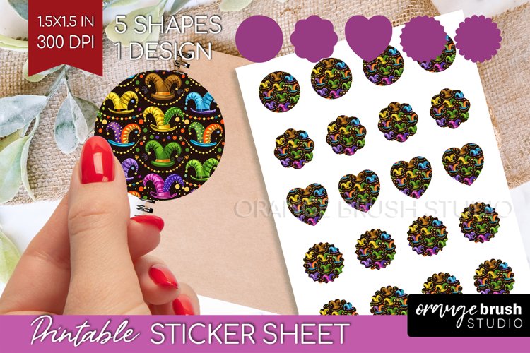 Mardi Gras Round Sticker - Carnival Printable Sticker Sheet