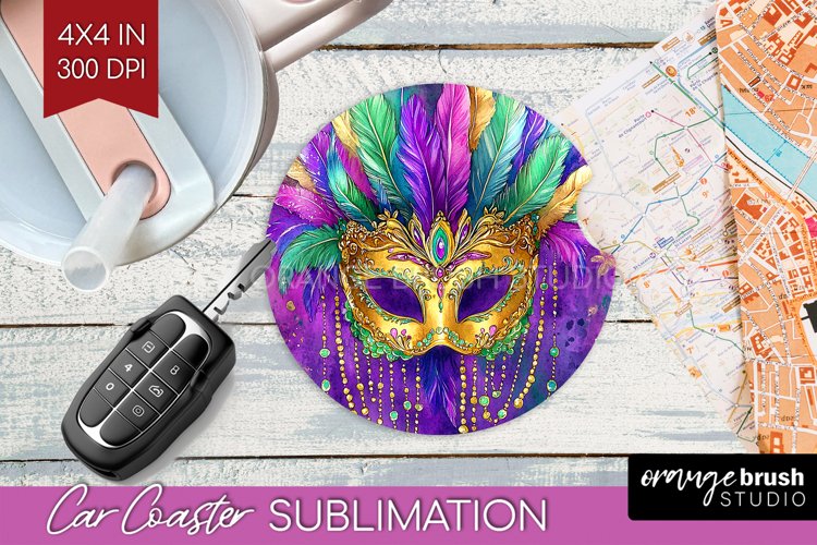 Mardi Gras Car Coaster - Carnival Coaster PNG Sublimation