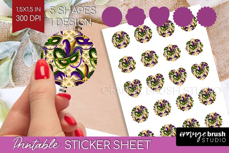 Mardi Gras Round Sticker - Carnival Printable Sticker Sheet