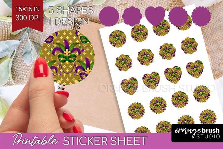 Mardi Gras Round Sticker - Carnival Printable Sticker Sheet example image 1