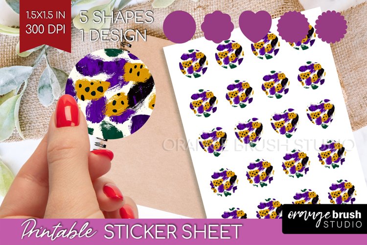 Mardi Gras Round Sticker - Carnival Printable Sticker Sheet